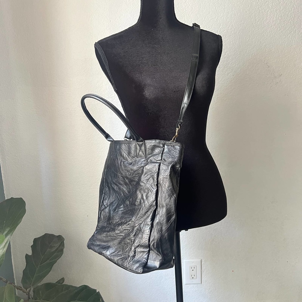 Black Patchwork -Leather-Crossbody- Large Tote Bag Purse